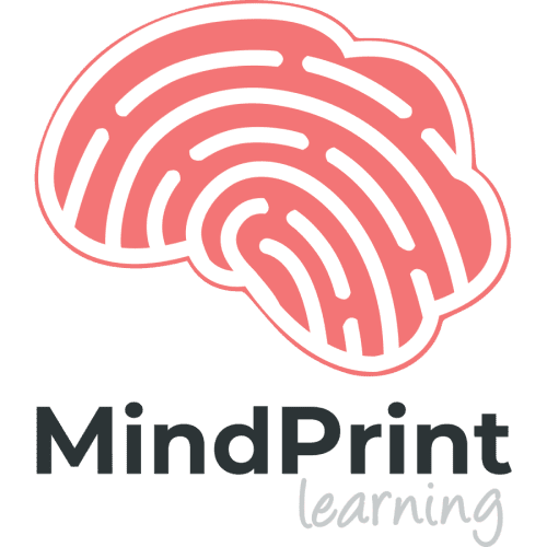 MindPrint learning logo featuring a pink brain graphic with internal fingerprint patterns.