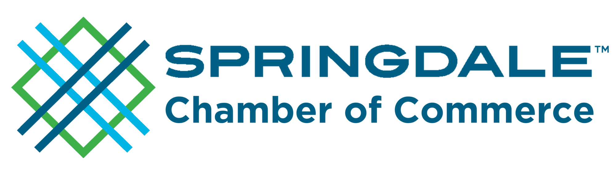 Springdale Chamber of Commerce logo featuring a modern geometric design in green and blue. TITLE: