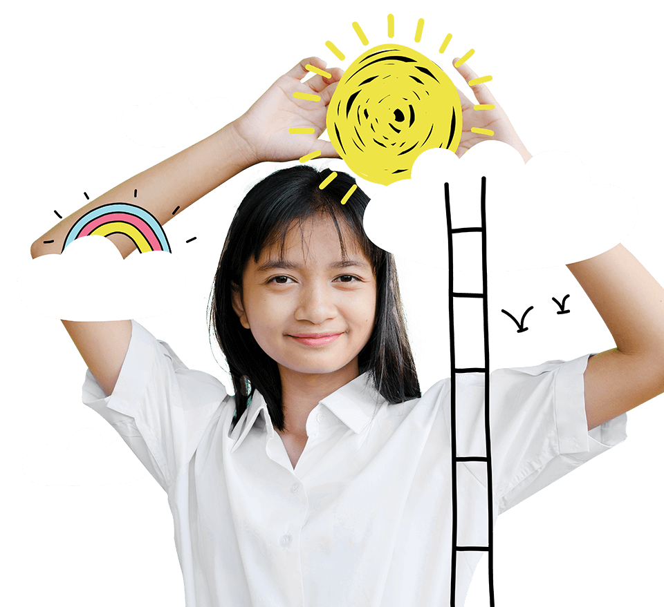 school girl holding the sun
