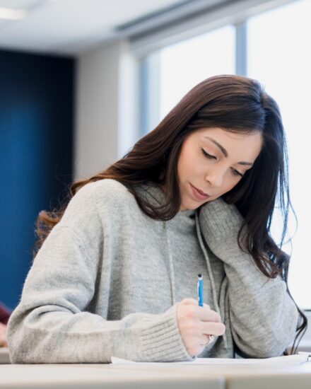 Girl writing a test