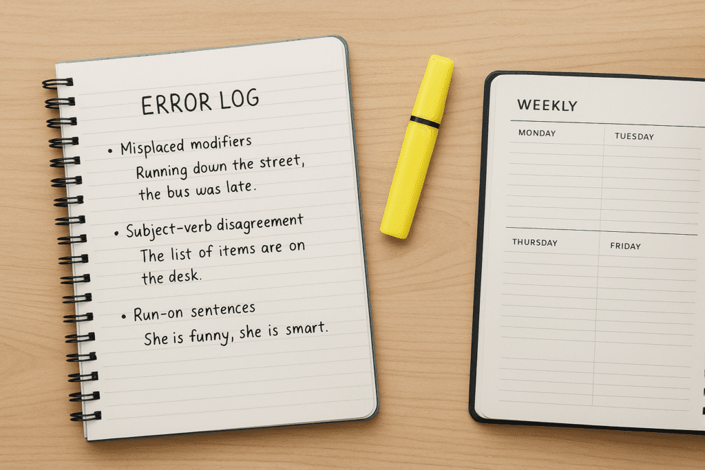 A journal detailing grammar rules needed to succeed on the SAT