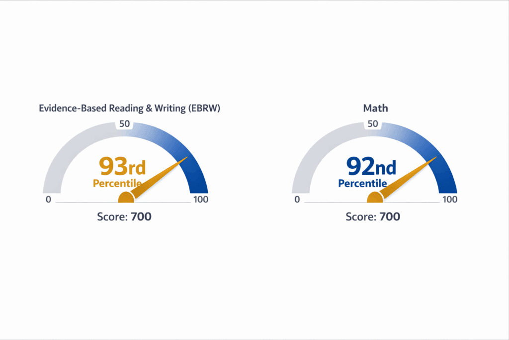 Graphic comparing different section scores and their corresponding percentiles