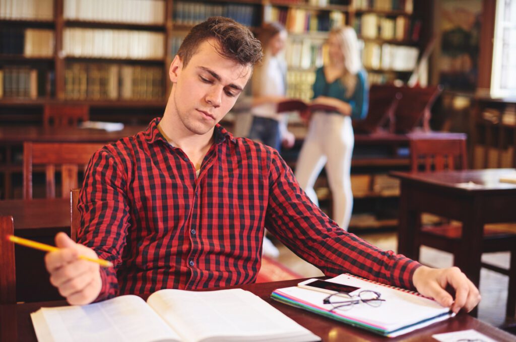 Student prepares for college entrance exam