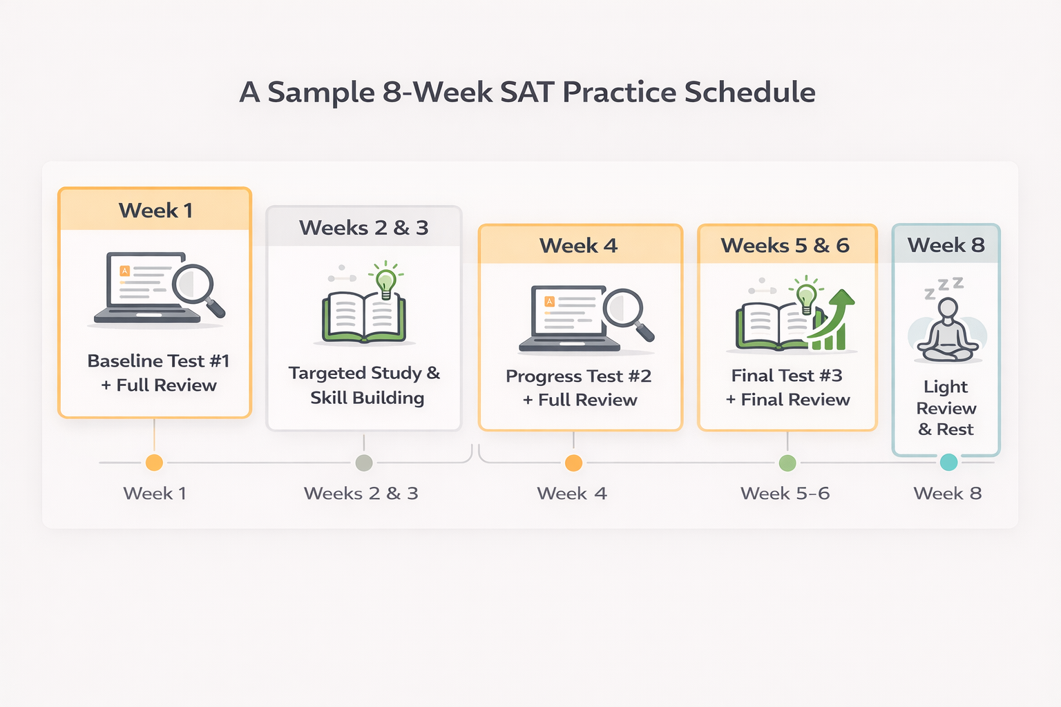 Graphic explaining the 8-week timeline for preparing for SAT
