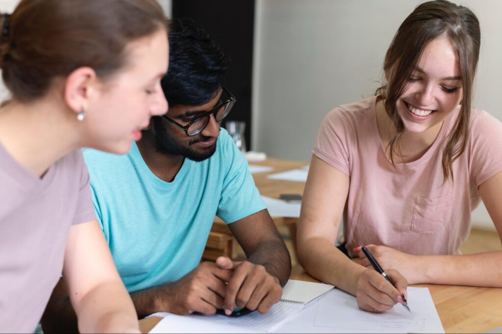 Study group studying math for college entrance exam